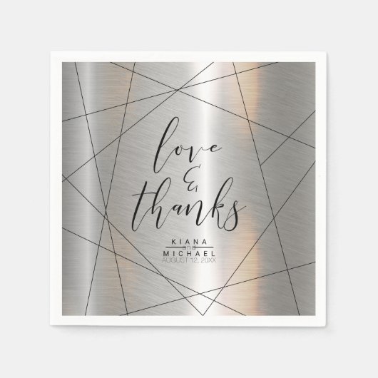 金属結婚幾何学銀/黒ID648 スタンダードカクテルナプキン (正面)