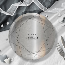 金属結婚幾何学銀/黒ID648 ペーパープレート