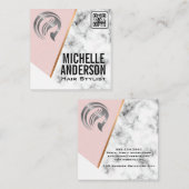 金属美しい | QRコード | ピンク | 大理石 スクエア名刺 (正面/裏面)