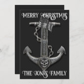 金属製のクロムいかりをテーマ航海のにした 招待状 (正面/裏面)