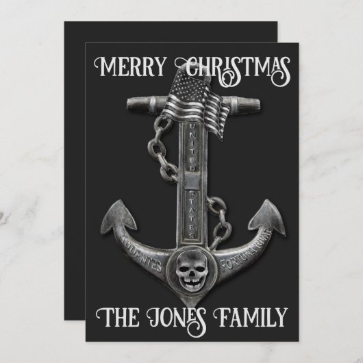 金属製のクロムいかりをテーマ航海のにした 招待状 (正面/裏面)