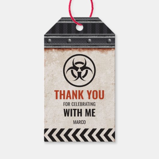 金属製のグリッドとリベットでラベルをありがとう ギフトタグ (正面)