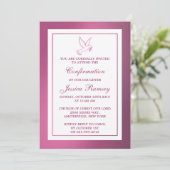 金属製のピンクの鳩の神聖な聖餐式または確認 招待状 (スタンド正面)