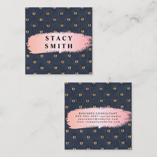 金属製の布張り革 |ピンクブラシ スクエア名刺 (正面/裏面)