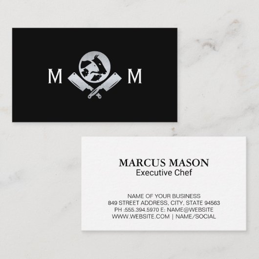 金属製の肉切り包丁 | 動物のロゴ 名刺 (正面/裏面)