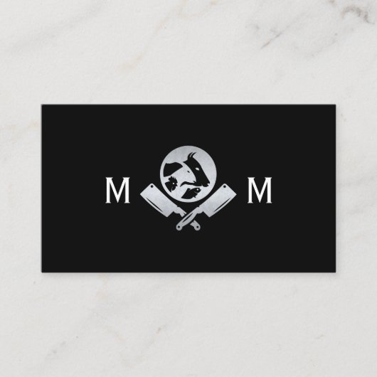 金属製の肉切り包丁 | 動物のロゴ 名刺 (正面)