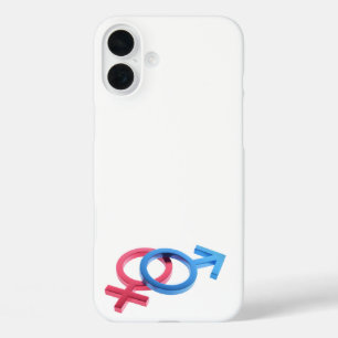 金属製の赤い女性と青い男性の性別シンボル iPhone 16 PLUSケース