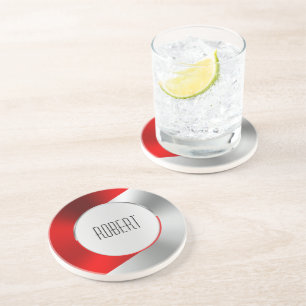 金属製の赤と銀の幾何学的デザインコースター コースター