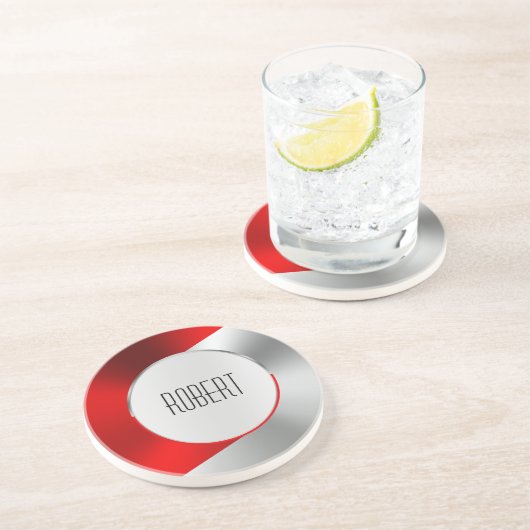 金属製の赤と銀の幾何学的デザインコースター コースター (側面)