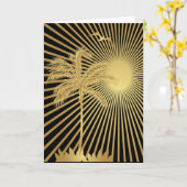 金属製の金ゴールドのヤシの木と太陽のグリーティングカード カード (黄色い花)