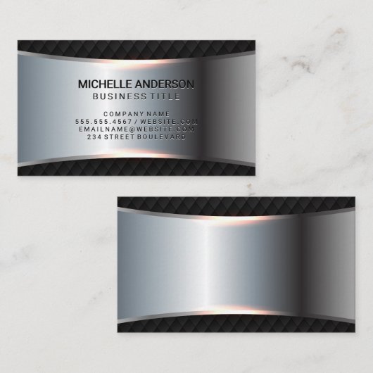 金属製の銀のバナー |黒いタイリング 名刺 (正面/裏面)