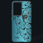 金属製の青い背景にライオンの頭のイラストレーション SAMSUNG GALAXY S21 ケース<br><div class="desc">ライオエレガントンヘッドのモダン砂糖スキルイラストレーションを持つメタリックブルーの背景のイメージ。</div>