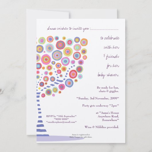 金属製サークルツリーカスタムベビーシャワー招待状 招待状 (裏面)