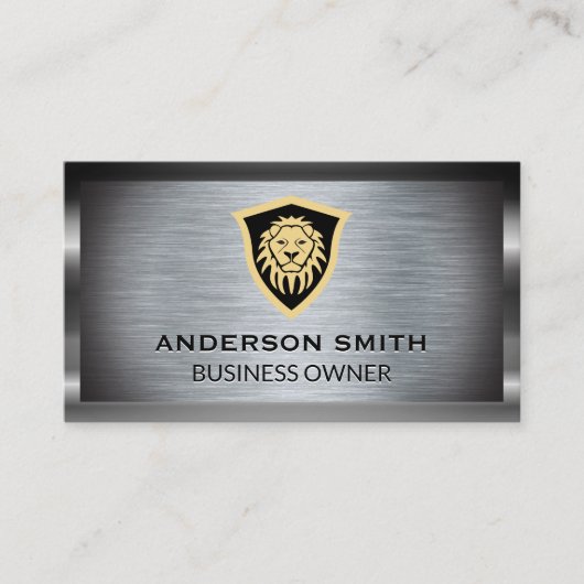 金属製ブラシ仕上げライオンシールド 名刺 (正面)