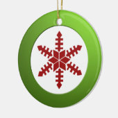 金属製緑の円と赤の雪片 セラミックオーナメント (左)