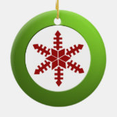 金属製緑の円と赤の雪片 セラミックオーナメント (裏面)