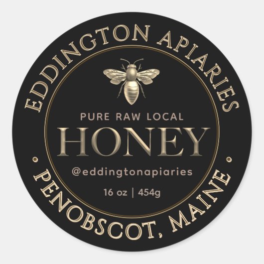 金属製金ゴールドクイーンビーハニーラベル ラウンドシール (正面)