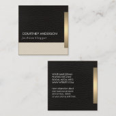 金属製金ゴールドトリムおよびレザー付きストライプ スクエア名刺 (正面/裏面)