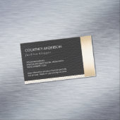 金属製金ゴールドトリムおよびレザー付きストライプ マグネット名刺 (インサイチュ)