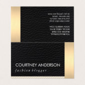 金属製金ゴールドトリムおよびレザー付きストライプ 名刺 (外部フラット)