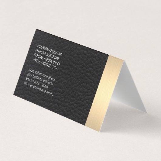 金属製金ゴールドトリムおよびレザー付きストライプ 名刺 (裏面)