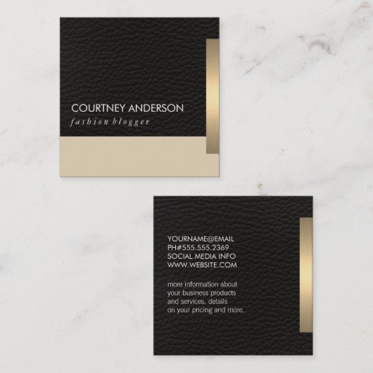 金属製金ゴールドトリムおよびレザー スクエア名刺 (正面/裏面)