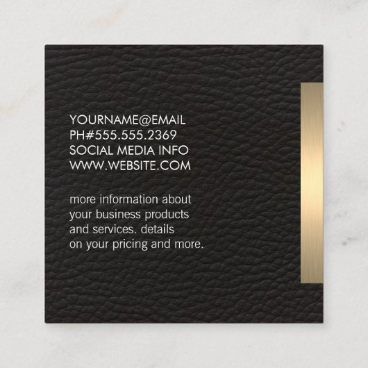 金属製金ゴールドトリムおよびレザー スクエア名刺 (裏面)