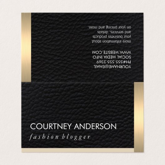 金属製金ゴールドトリムおよびレザー 名刺 (外部フラット)