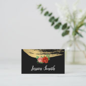 金属製金ゴールドブラシ付エレガントバラ 名刺 (スタンド正面)