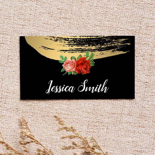 金属製金ゴールドブラシ付エレガントバラ 名刺