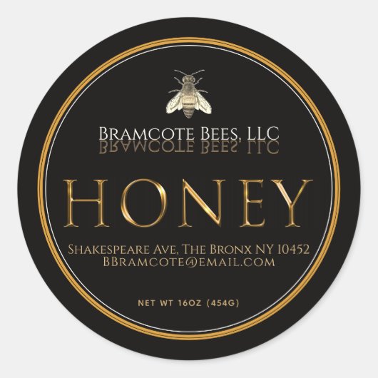 金属製金ゴールドヴィンテージビー付きブラックハニーラベル ラウンドシール (正面)