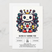 金属造形ロボット誕生日 招待状 (正面/裏面)