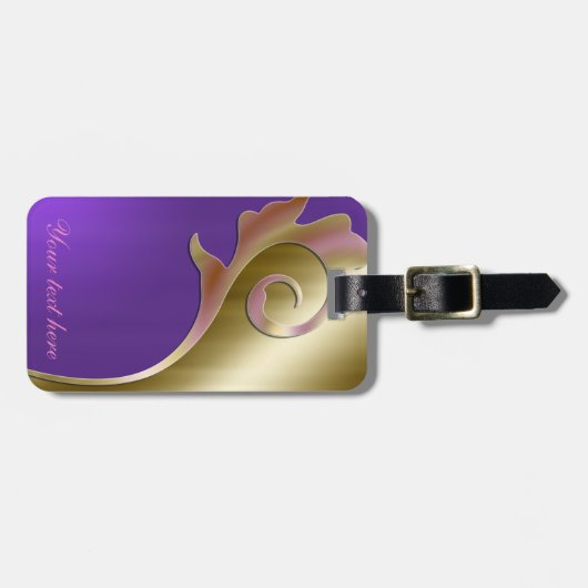 金属金ゴールドおよび紫色の荷物のラベル ラゲッジタグ (正面横)