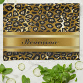 金属金ゴールドおよび黒いヒョウ動物パターン キッチンタオル (折り畳み)