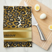 金属金ゴールドおよび黒いヒョウ動物パターン キッチンタオル (四つ折り)