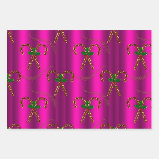 金属金ゴールドとピンクのクリスマス ラッピングペーパーシート (正面)