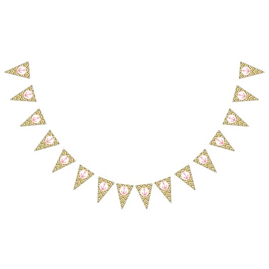 金属金ゴールドとピンクの白いシボ航海のン バンティングフラッグ (全)