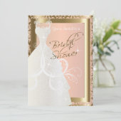 金属金ゴールドとピンクローズのブライダルシャワー 招待状 (スタンド正面)