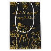 金属金ゴールドとブラックイラストレーション – クリスマス ミディアムペーパーバッグ (正面)