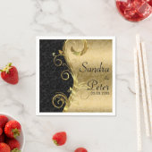 金属金ゴールドとブラックダマスク – 日付を保存 スタンダードカクテルナプキン (インサイチュ)