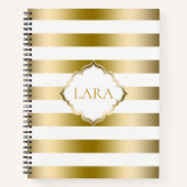 金属金ゴールドと白ストライプ色 ノートブック (正面)