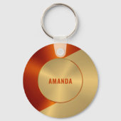 金属金ゴールドと赤色の幾何学的デザイン キーホルダー (正面)