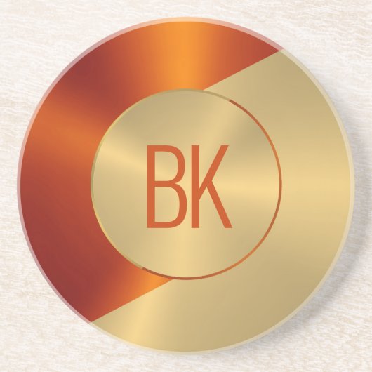 金属金ゴールドと赤色の幾何学的デザイン コースター (正面)