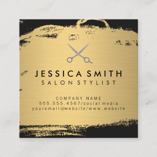 金属金ゴールドと黒 |サロンスタイル スクエア名刺 (正面)