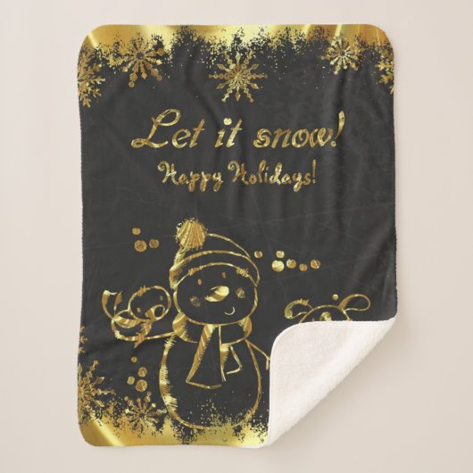 金属金ゴールドと黒 – メリークリスマス シェルパブランケット (正面)