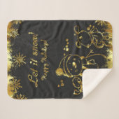 金属金ゴールドと黒 – メリークリスマス シェルパブランケット (正面(横))