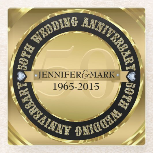 金属金ゴールドと2ハート50周年記念2 ガラスコースター (正面)