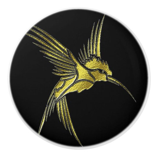 金属金ゴールドのハチドリのドレッサーの引出しのノブの引き セラミックノブ (正面)