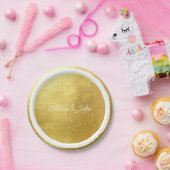 金属金ゴールドの白いスクリプト結婚名 ペーパープレート (パーティー)