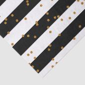 金属金ゴールドの紙吹雪が付いている黒い及び白のストライプ 薄葉紙 (詳細)